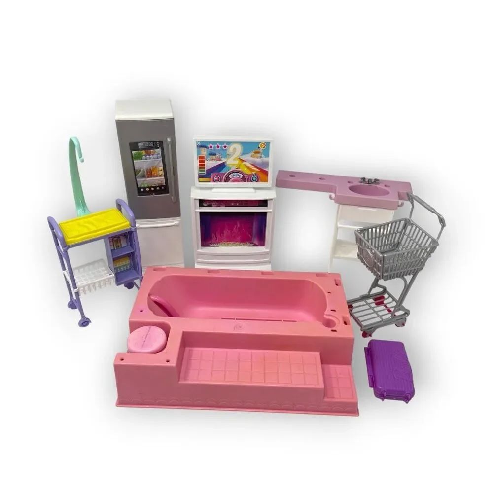 Mattel Barbie Replacement Mixed Lot Dollhouse Furniture Tub Sink Refrigerator